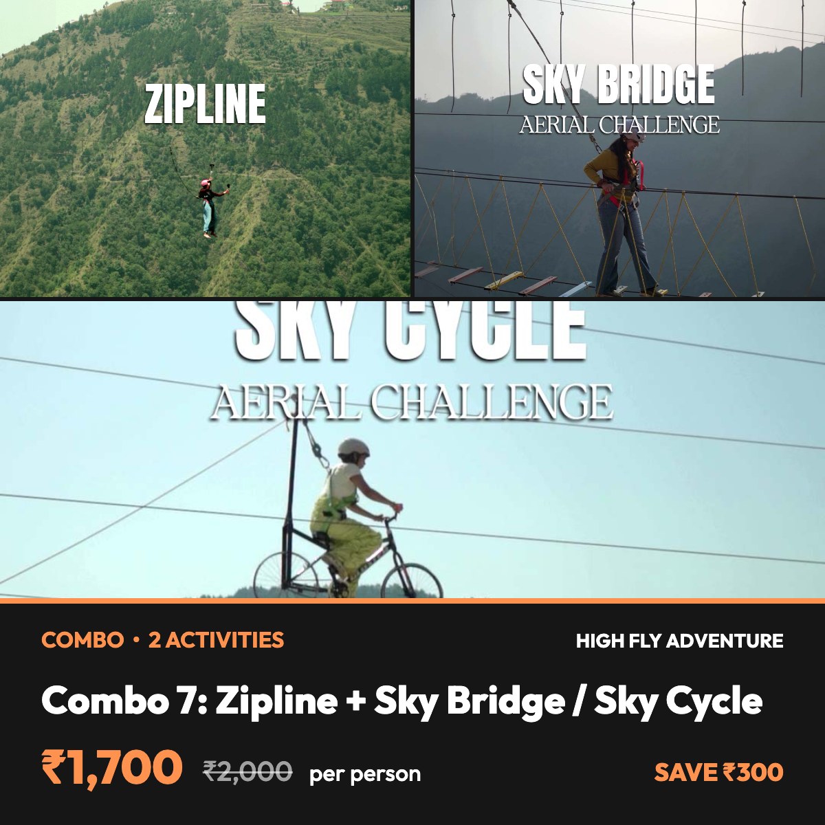 Combo 7: Zipline + Sky Bridge / Sky Cycle – High Fly Adventure, Suwakholi near Mussoorie