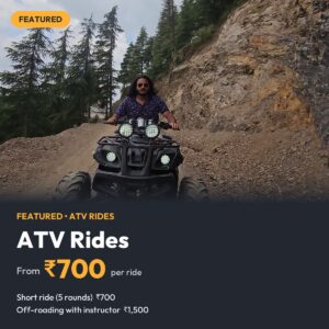 Rider on an ATV on a mountain trail at High Fly Adventure, Suwakholi, near Mussoorie