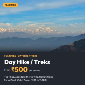 Snow-capped Himalayan peaks over the valley seen on a day hike near Mussoorie