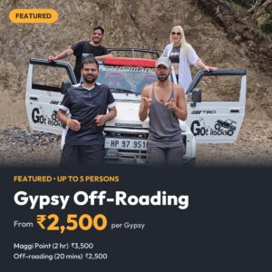 Guests posing with the white Gypsy jeep for off-roading at High Fly Adventure, Suwakholi, near Mussoorie